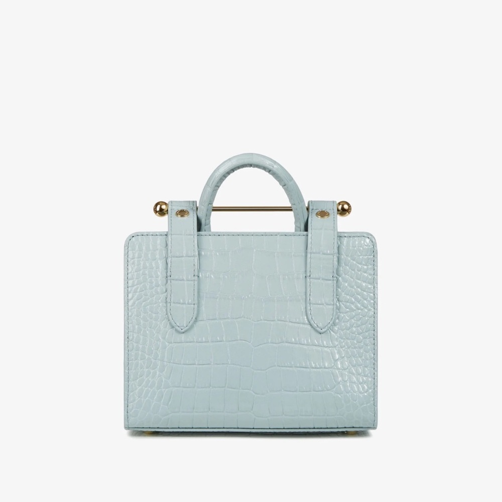 Strathberry Duck Egg Blue Croc Embossed Top Handle Nano Tote NWT - Picture 9 of 14